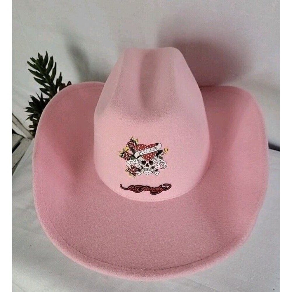 Ed Hardy Women's Cowboy Hat Stiff Brim, Soft Feel, Pink, Rhinestones